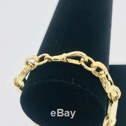 Heavy Solid 9ct Yellow Gold Fancy Link Engraved Albertina Chain Bracelet #497