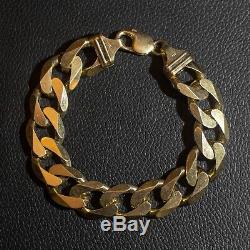 Heavy Solid Italian 9ct Yellow Gold on Silver Flat Wide Curb Bracelet 9 Men's