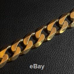 Heavy Solid Italian 9ct Yellow Gold on Silver Flat Wide Curb Bracelet 9 Men's