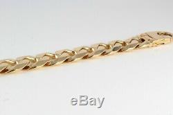 Heavy Vintage Men's Gents Solid 9Ct Gold Flat Curb Link Chain Bracelet, 121.2g
