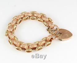 Heavy Vintage Solid 9Ct Rose And Yellow Gold Ornate Oval Link Bracelet 36.7g