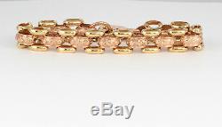 Heavy Vintage Solid 9Ct Rose And Yellow Gold Ornate Oval Link Bracelet 36.7g