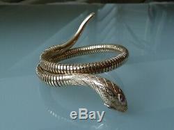 IMMACULATE 60's 9CT GOLD SNAKE BANGLE BRACELET RUBY EYES 21.7GM SMITH & PEPPER