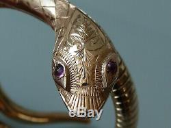 IMMACULATE 60's 9CT GOLD SNAKE BANGLE BRACELET RUBY EYES 21.7GM SMITH & PEPPER