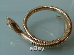 IMMACULATE 60's 9CT GOLD SNAKE BANGLE BRACELET RUBY EYES 21.7GM SMITH & PEPPER