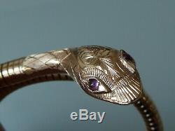 IMMACULATE 60's 9CT GOLD SNAKE BANGLE BRACELET RUBY EYES 21.7GM SMITH & PEPPER