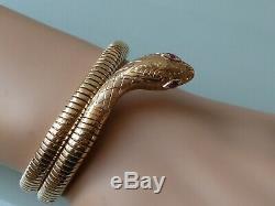 IMMACULATE 60's 9CT GOLD SNAKE BANGLE BRACELET RUBY EYES 21.7GM SMITH & PEPPER