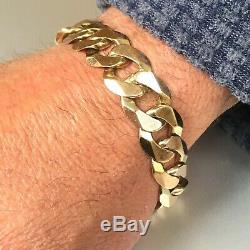 IMPRESSIVE 9ct SOLID YELLOW GOLD CURB WIDE CHAIN BRACELET 8 7/8 61.66g