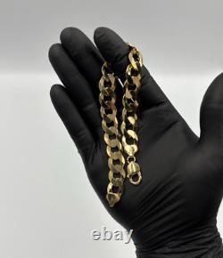LARGE 9ct Yellow Gold on Silver Solid Curb Chain Bracelet 9 inch 12.5MM