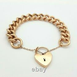 Ladies 9ct (375, 9K) Rose Gold Large Curb Chain Bracelet with Heart Padlock