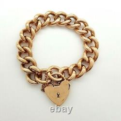 Ladies 9ct (375, 9K) Rose Gold Large Curb Chain Bracelet with Heart Padlock