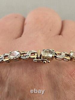 Ladies 9ct Gold, Aquamarine & Diamond Bracelet, DIA, 8.2g7.5Long + Box