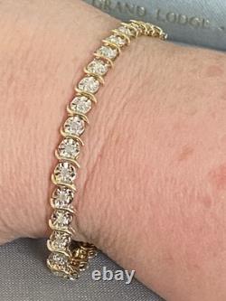 Ladies 9ct Gold & Diamond Tennis Bracelet, 6.6g, 7.5 Stamped 1.00ct DIA & Box