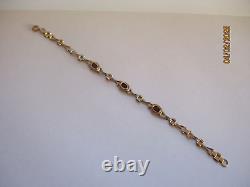 Ladies 9ct Gold Garnet link chain Bracelet 3.4g 18cm 7 marked 375