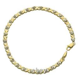 Ladies 9ct Yellow Gold Diamond X-Link Bracelet 7 3.9g