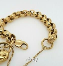 Ladies Belcher Bracelet 9ct Yellow Gold Heart Padlock Preloved RRP $4290