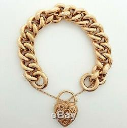 Ladies Bracelet 9ct (375, 9K) Rose Gold Curb Chain 59.99gr Bracelet Heart Locket