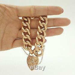 Ladies Bracelet 9ct (375, 9K) Rose Gold Curb Chain 59.99gr Bracelet Heart Locket