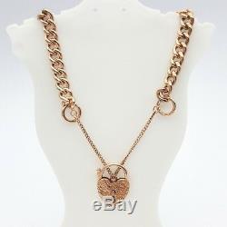 Ladies Bracelet 9ct (375, 9K) Rose Gold Curb Chain Bracelet with Heart Padlock