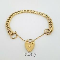 Ladies Curb Bracelet 9ct Yellow Gold Hollow Links Heart Padlock RRP $1190