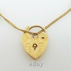 Ladies Curb Bracelet 9ct Yellow Gold Hollow Links Heart Padlock RRP $1190