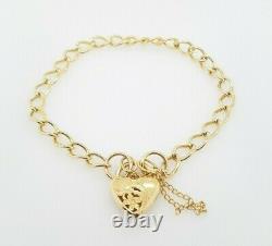 Ladies Curb Bracelet 9ct Yellow Gold with Heart Padlock Preloved RRP $890