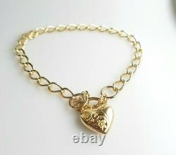 Ladies Curb Bracelet 9ct Yellow Gold with Heart Padlock Preloved RRP $890