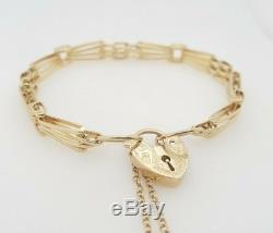 Ladies Gate Bracelet 9ct Yellow Gold with heart clasp 18.5cm Preloved RRP $1190