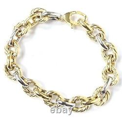 Ladies Gold Bracelet 9ct Yellow White Two Colour 7.5 Inch Gold Fancy Link 9.6g