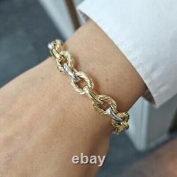 Ladies Gold Bracelet 9ct Yellow White Two Colour 7.5 Inch Gold Fancy Link 9.6g