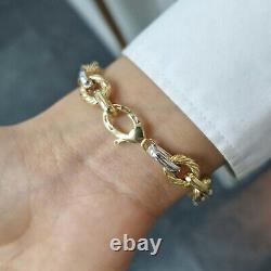 Ladies Gold Bracelet 9ct Yellow White Two Colour 7.5 Inch Gold Fancy Link 9.6g