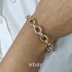 Ladies Gold Bracelet 9ct Yellow White Two Colour 7.5 Inch Gold Fancy Link 9.6g