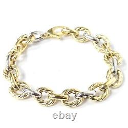 Ladies Gold Bracelet 9ct Yellow White Two Colour 7.5 Inch Gold Fancy Link 9.6g