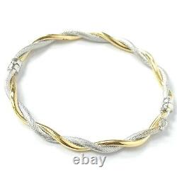Ladies Gold Twist Bangle 9ct Two Colour Yellow White Hinged Fancy Style 375