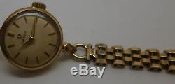 Ladies Omega 9ct gold 6 1/2 inch wind up bracelet watch with presentation box