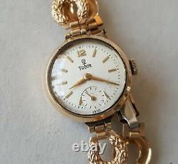 Ladies Vintage. 375 9ct Gold Rolex Tudor Wrist Watch Rolled Gold Bracelet