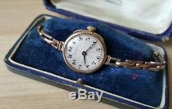 Ladies Vintage. 375 9ct Gold Rolex Wrist Watch & Box 9ct Bracelet Total 17.2g