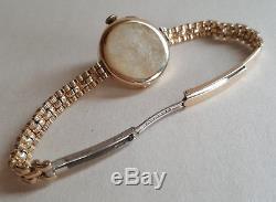 Ladies Vintage. 375 9ct Gold Rolex Wrist Watch & Period Box Plated Bracelet