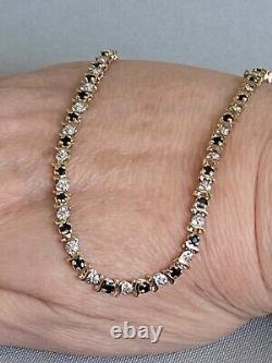 Ladies Vintage 9ct Gold, Sapphire & Diamond Tennis Bracelet, 6.5g, 7.5 Long