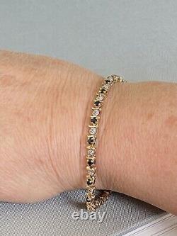 Ladies Vintage 9ct Gold, Sapphire & Diamond Tennis Bracelet, 6.5g, 7.5 Long