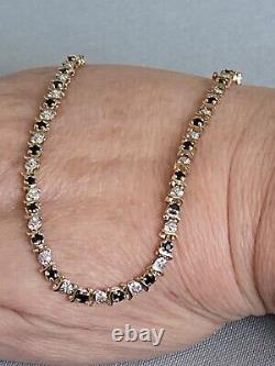 Ladies Vintage 9ct Gold, Sapphire & Diamond Tennis Bracelet, 6.5g, 7.5 Long