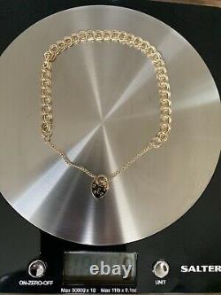 Ladies Vintage 9ct Solid Gold Love Heart Padlock Double Curb Link Charm Bracelet