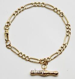 Ladies Vintage 9ct Yellow Gold Figaro T-Bar Bracelet 7 175mm FREEPOST