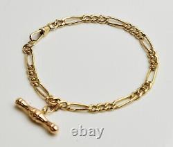 Ladies Vintage 9ct Yellow Gold Figaro T-Bar Bracelet 7 175mm FREEPOST