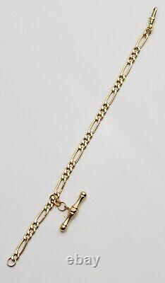 Ladies Vintage 9ct Yellow Gold Figaro T-Bar Bracelet 7 175mm FREEPOST