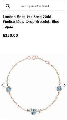 London Road 9ct Rose Gold Pimlico Dew Drop Bracelet, Blue Topaz