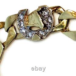 Lucky Horse Shoe Solid 9ct Carat Gold Curb bracelet 19cm x 8mm stone set