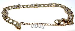 Lucky Horse Shoe Solid 9ct Carat Gold Curb bracelet 19cm x 8mm stone set