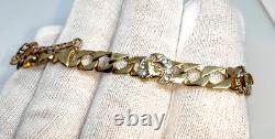 Lucky Horse Shoe Solid 9ct Carat Gold Curb bracelet 19cm x 8mm stone set