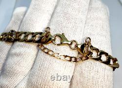 Lucky Horse Shoe Solid 9ct Carat Gold Curb bracelet 19cm x 8mm stone set